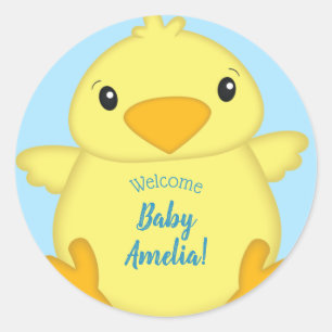 Chick Baby Shower Spring Blue Classic Round Sticker