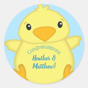 Chick Baby Shower Spring Blue Classic Round Sticker