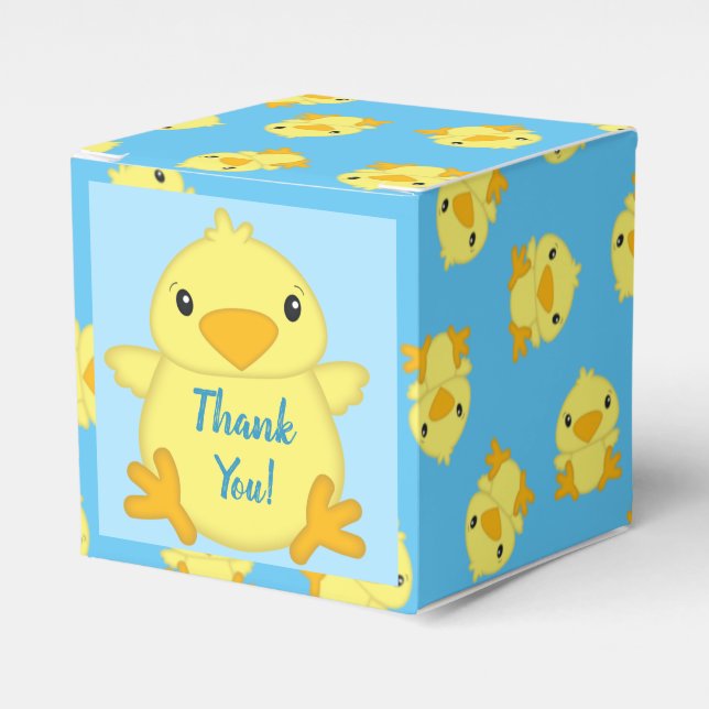 Chick Baby Shower Spring Blue Favor Box (Front Side)
