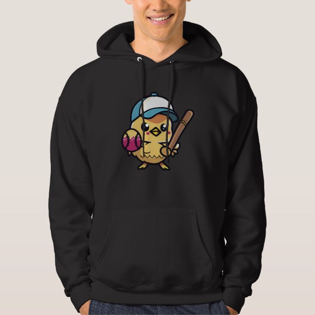 Chick Baseball Player Baseball Easter Hoodie (Front)