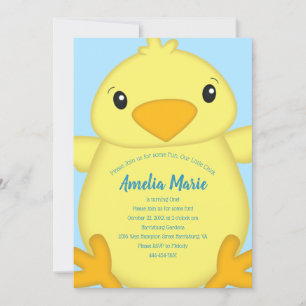 Chick Birthday Party Blue Invitation