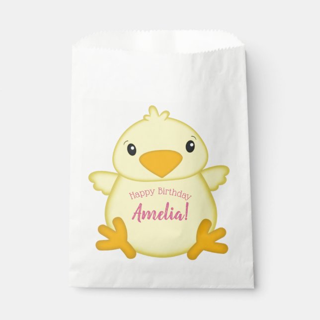 Chick Birthday Party Pink Favour Bag (Front)