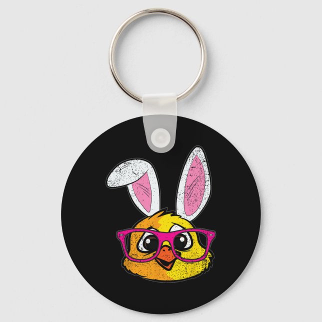 Chick Bunny Ears Easter Cute Farm Animal Spring  Keychain (Front)