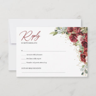 Chick burgundy roses green eucalyptus rsvp card
