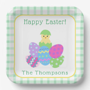 Chick Colored Eggs Happy Easter Paper Plate