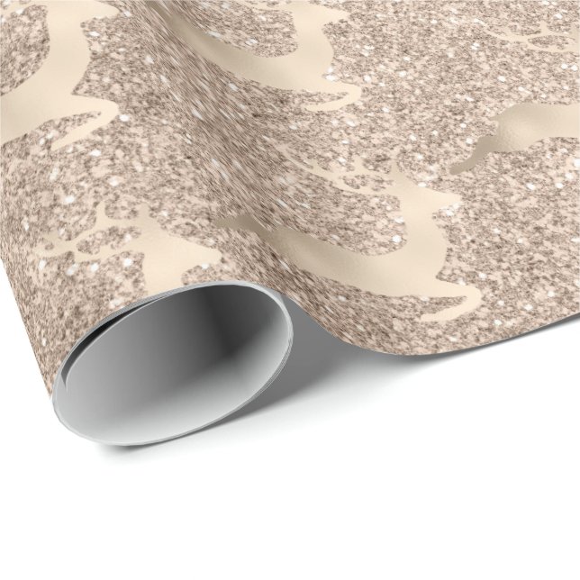 Chick Copper Rose Gold Christmas reindeer pattern Wrapping Paper (Roll Corner)