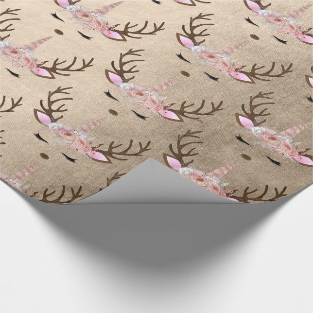 Chick copper rose gold unicorn reindeer pattern wrapping paper (Corner)