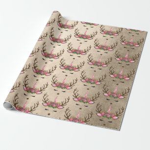 Chick copper rose gold unicorn reindeer pattern wrapping paper