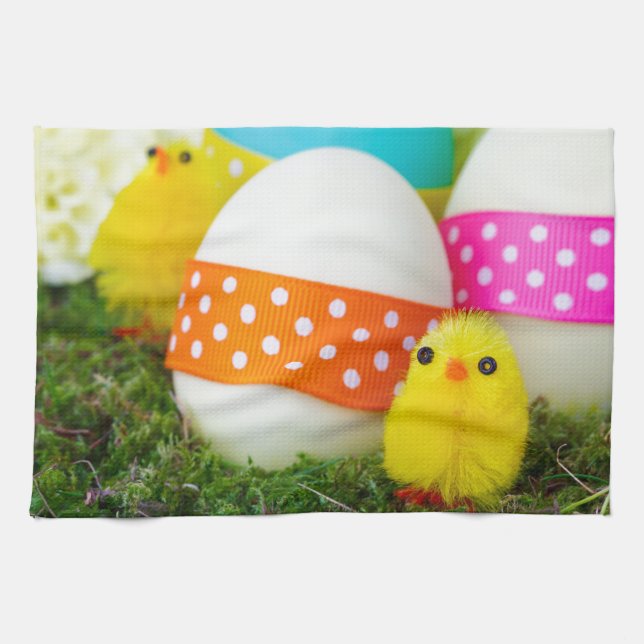 chick easter egg hunt kitchen towel (Horizontal)