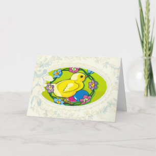 Chick En Cercle De Fleurs Carte Pâques