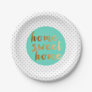 chick faux gold Home Sweet Home polka dots pattern Paper Plate