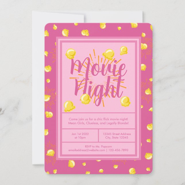 Chick Flick Movie Night - Firework Popcorn Invitation (Front)