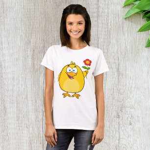 Chick Holding Flower Funny Happy Animal T-Shirt