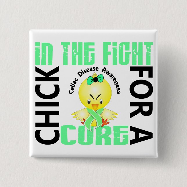 Chick In The Fight Celiac Disease 2 Inch Square Button (Front)
