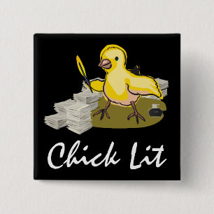 Chick Lit Writer with Paper and Feather Quill 2 Inch Square Button