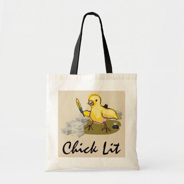 Chick Lit Writer with Paper and Feather Quill Tote Bag (Front)