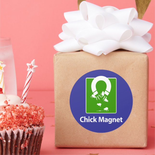 Chick Magnet Blue BG Classic Round Sticker (Party)