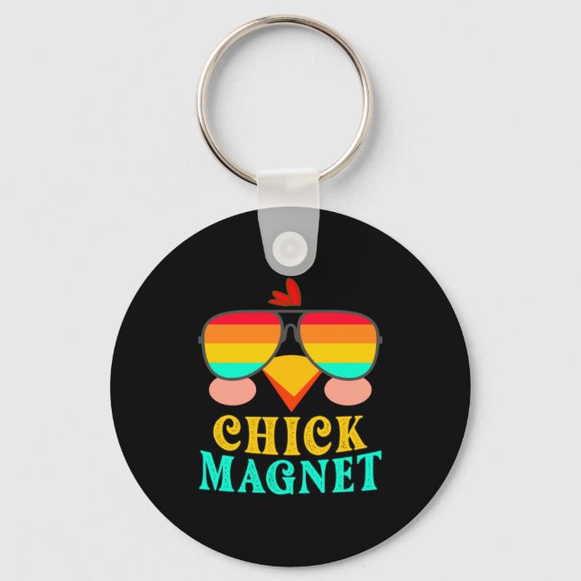 Chick Magnet Cute Easter Egg Hunting Spring Out  Keychain (Front)