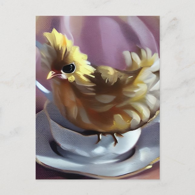 Chick on a Vintage Teacup Postcard (Front)