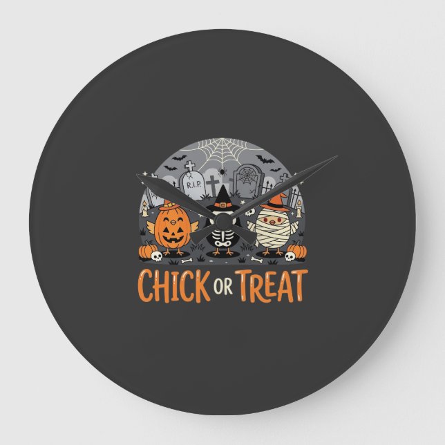 Chick or Treat Cute Halloween Graveyard Design_1 Large Clock (Front)