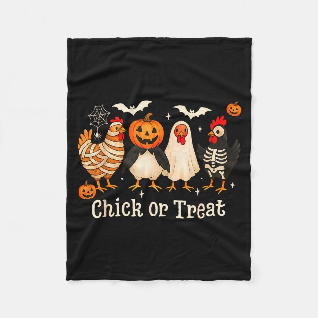 Chick Or Treat Funny Chicken Halloween Costume Chi Fleece Blanket (Front)