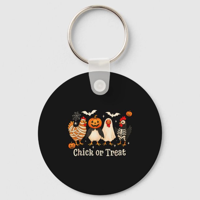 Chick Or Treat Funny Chicken Halloween Costume Chi Keychain (Front)