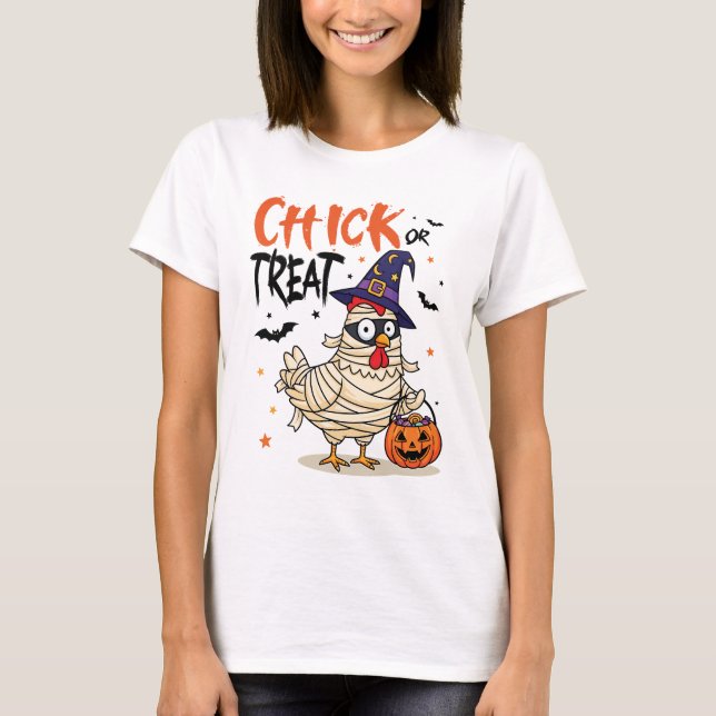 Chick or Treat - Halloween Mummy Chicken T-Shirt (Front)