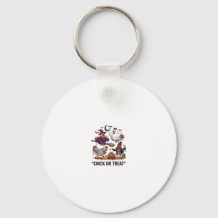 Chick Or Treat Haloween Chickens Witch Ghost Pumpk Keychain