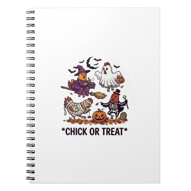 Chick Or Treat Haloween Chickens Witch Ghost Pumpk Notebook (Front)