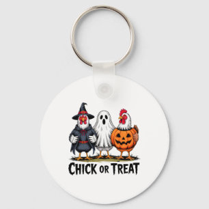 Chick Or Treat Spooky Witch Ghost Pumpkin Chicken Keychain