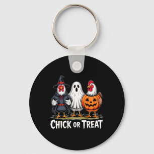 Chick Or Treat Spooky Witch Ghost Pumpkin Chicken Keychain