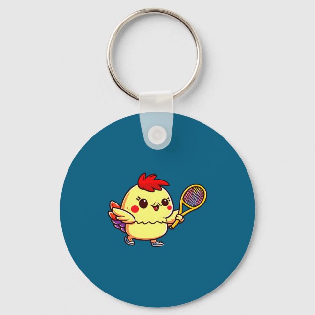 Chick Playing Tennis Tennis Easter  Keychain (Front)