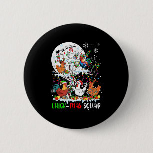 Chick Squad Xmas Group Santa Elf Chickens On Tree  2 Inch Round Button