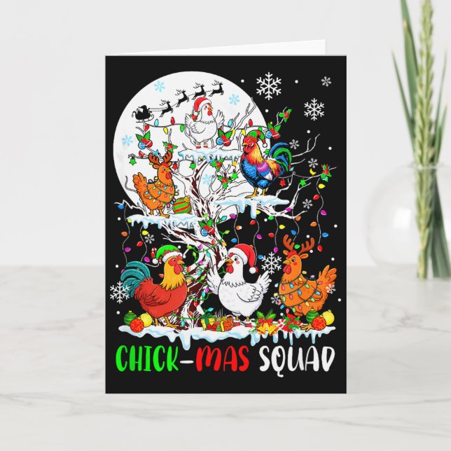 Chick Squad Xmas Group Santa Elf Chickens On Tree  Card (Front)