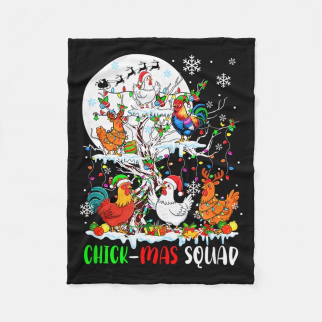 Chick Squad Xmas Group Santa Elf Chickens On Tree  Fleece Blanket (Front)