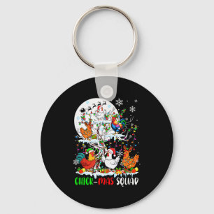 Chick Squad Xmas Group Santa Elf Chickens On Tree  Keychain