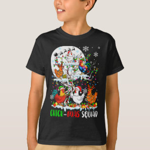 Chick Squad Xmas Group Santa Elf Chickens On Tree T-Shirt