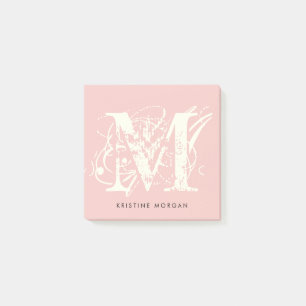 Chick typography blush pink monogram name post-it notes