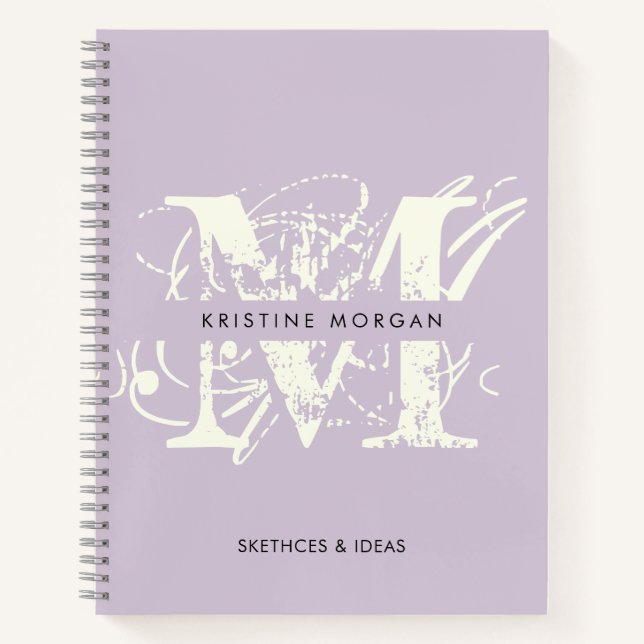 Chick typography lavender monogram name notebook (Front)