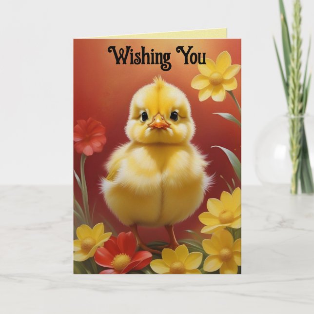 Chick With Flowers Easter Card (Front)