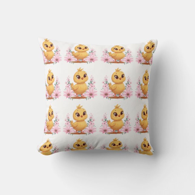 Chick with Flowers Throw Pillow (Front)