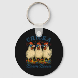 Chicka Boom Boom Chicken Crew Patriot 4th Of July Keychain