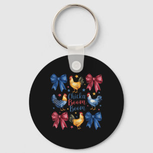 Chicka Boom Boom Funny American Flag Chicken Graph Keychain