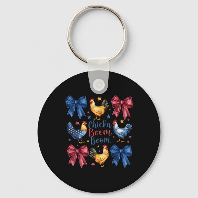 Chicka Boom Boom Funny American Flag Chicken Graph Keychain (Front)
