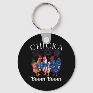 Chicka Boom Boom Funny Patriotic Chicken 4th Of Ju Keychain