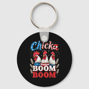 Chicka Boom Boom Funny Patriotic Chicken 4th Of Ju Keychain
