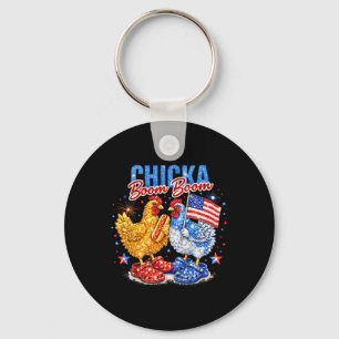 Chicka Boom Boom Patriotic Chicken Red White Blue Keychain