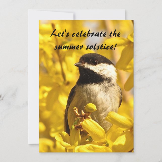 Chickadee and Flowers Summer Solstice Invitation (Front)