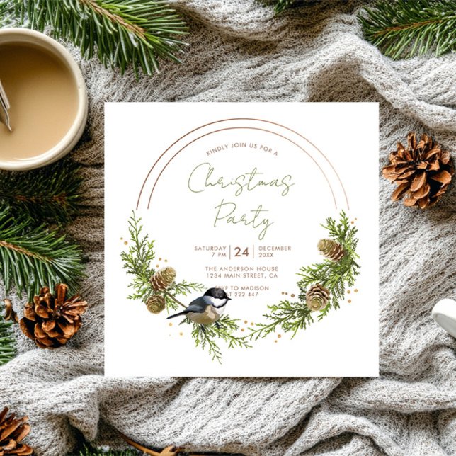 Chickadee and Pine Christmas Wreath    Invitation (Creator Uploaded)