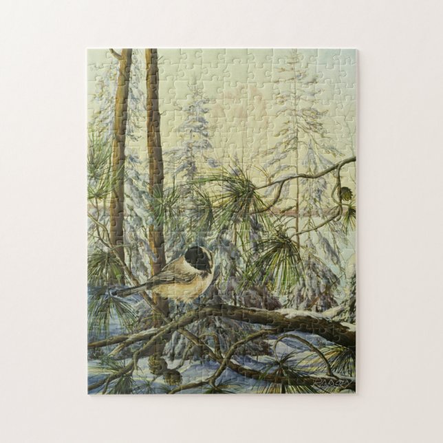 "Chickadee au plafond noir" par le puzzle Charlie  (Vertical)